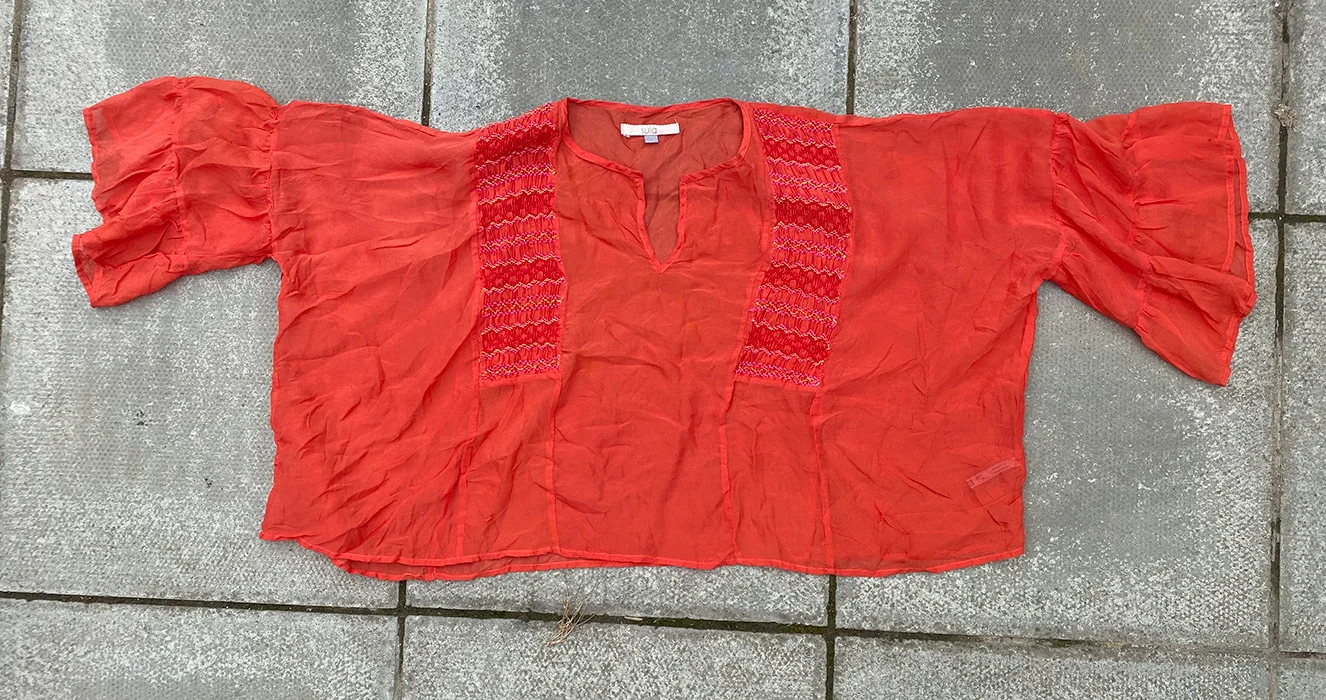 sula silk chiffon angel blouse with hand made smocking and frill sleeves
