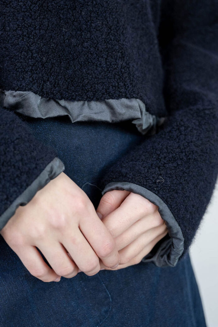 model wearing stornoway sweater sula Long sleeve fluffy sweater