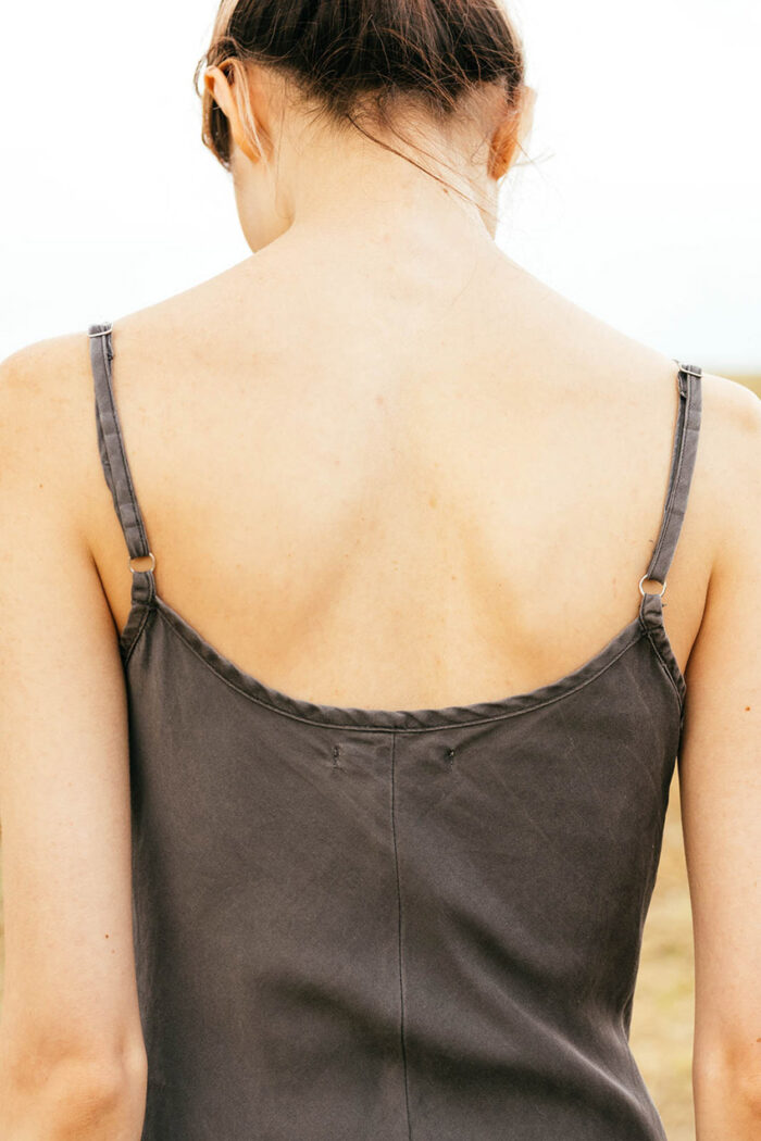 model wearing ami slip sula fitted silk slip