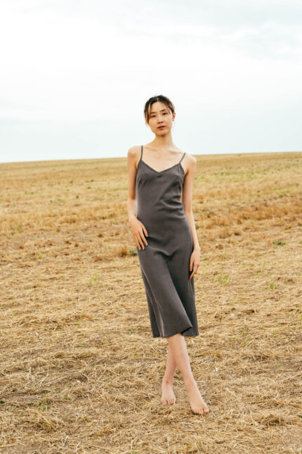 model wearing ami slip sula fitted silk slip