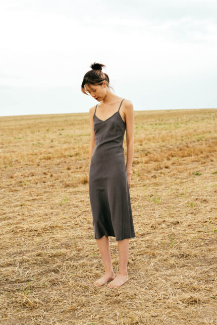 model wearing ami slip sula fitted silk slip