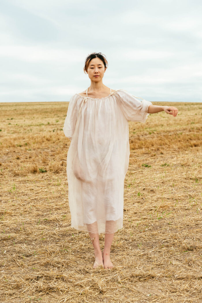 model wearing bridie dress sula