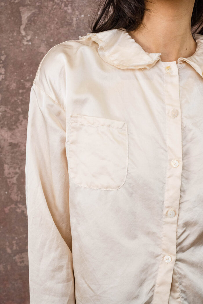 round collar blouse silk cotton satin - Image 3