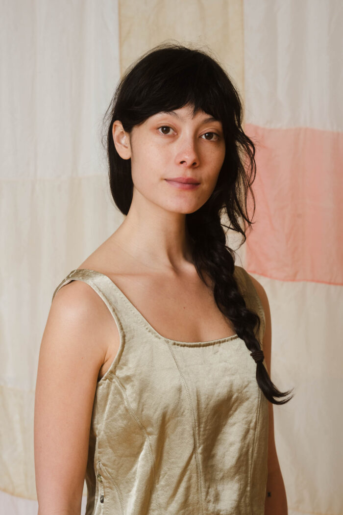 model wearing corset top sula Shiny panelled corset top