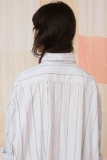 model wearing shirt dress sula Stripy big shirt dress