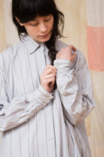 model wearing shirt dress sula Stripy big shirt dress