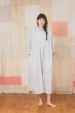 model wearing shirt dress sula Stripy big shirt dress