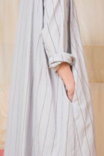 model wearing shirt dress sula Stripy big shirt dress