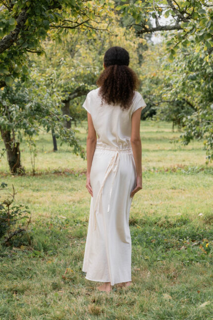 model wearing bias cut silk dress sula bias cut silk dress