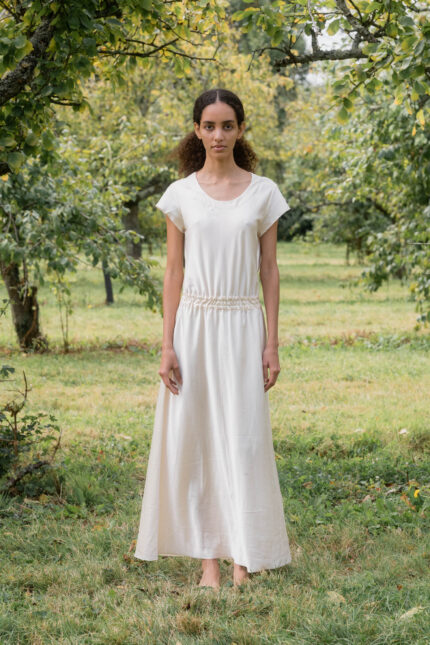 model wearing bias cut silk dress sula bias cut silk dress