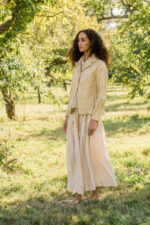 model wearing big Stan jacket cotton belice