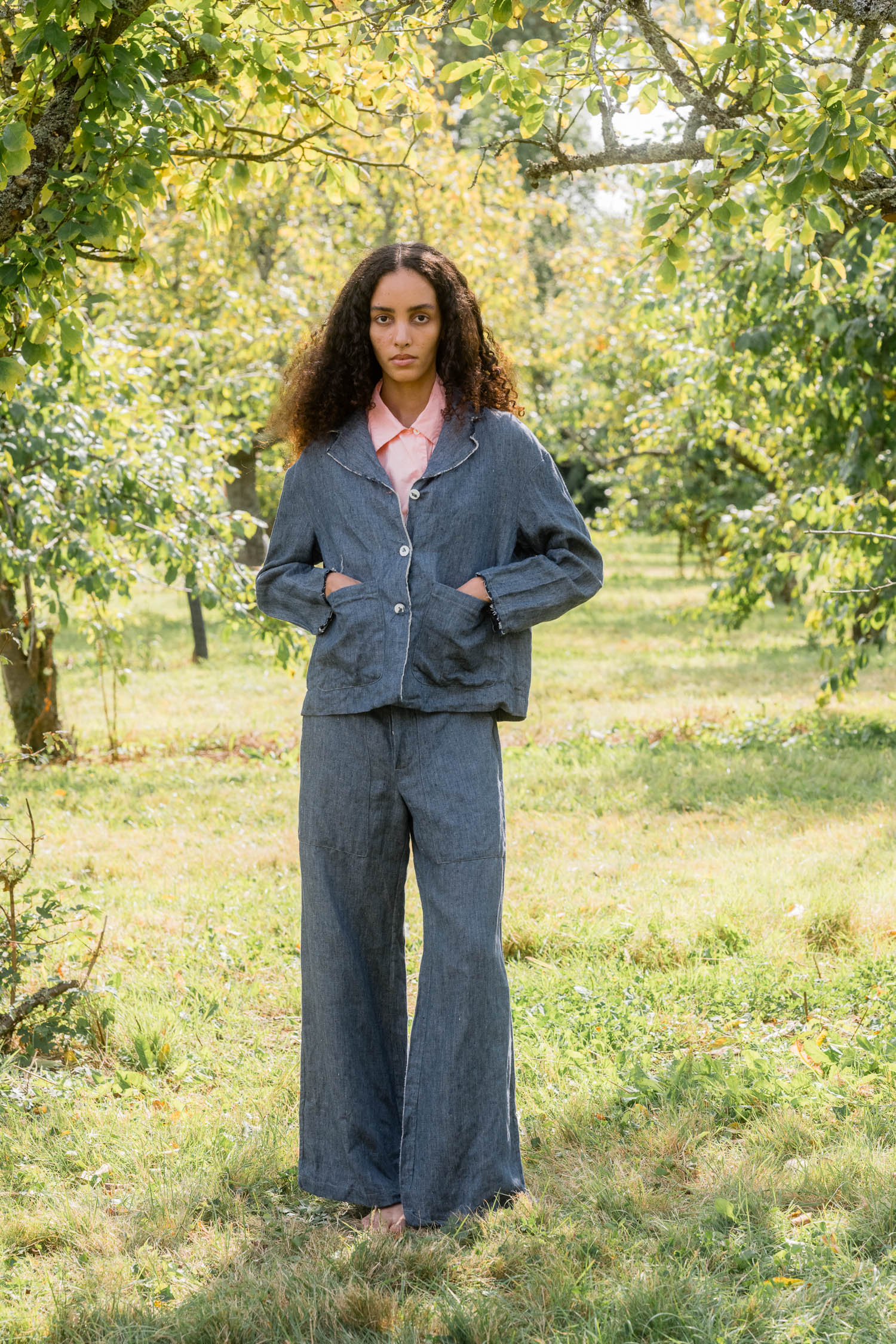 model wearing ss25 big stan denim