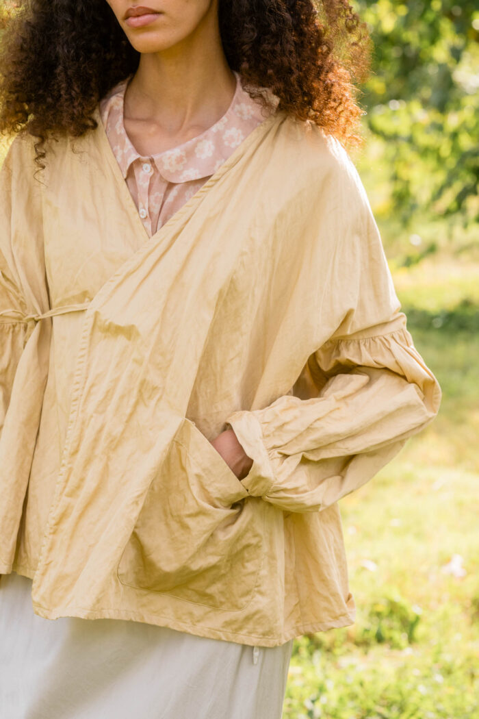 model wearing cloudy day jacket cotton belice