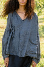 model wearing cloudy day jacket denim