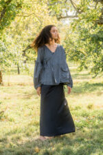 model wearing cloudy day jacket denim