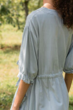 model wearing comfy pocket dress scs sula silk drawstring dress