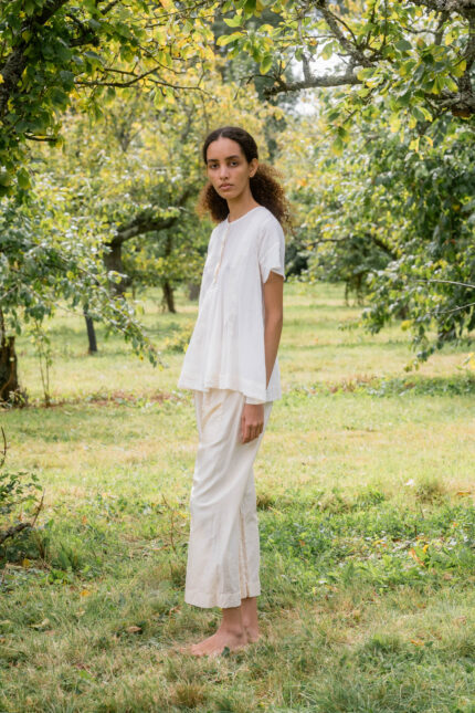 model wearing dolls blouse cotton voile