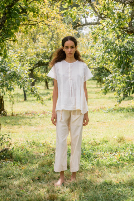 model wearing dolls blouse cotton voile