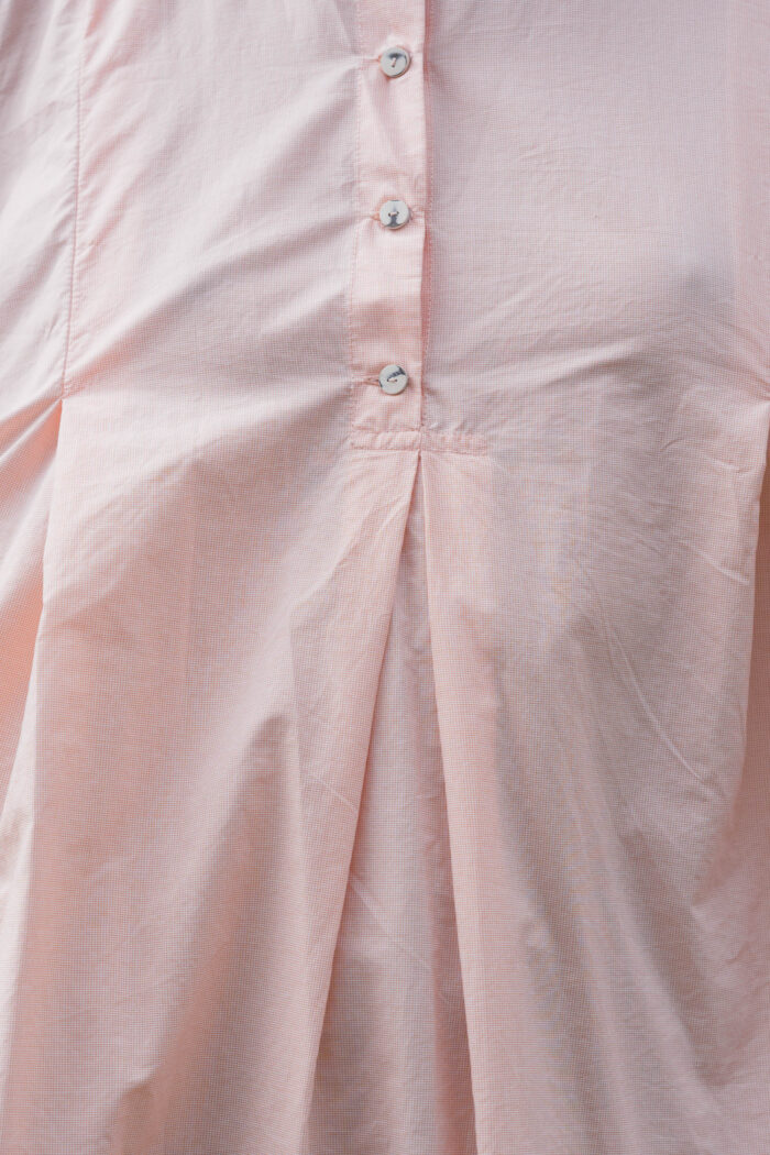 model wearing dolls dress tiny check sula a-line check cotton dress