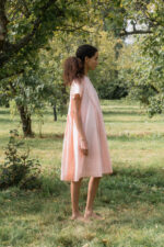 model wearing dolls dress tiny check sula a-line check cotton dress