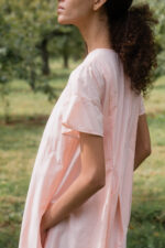 model wearing dolls dress tiny check sula a-line check cotton dress