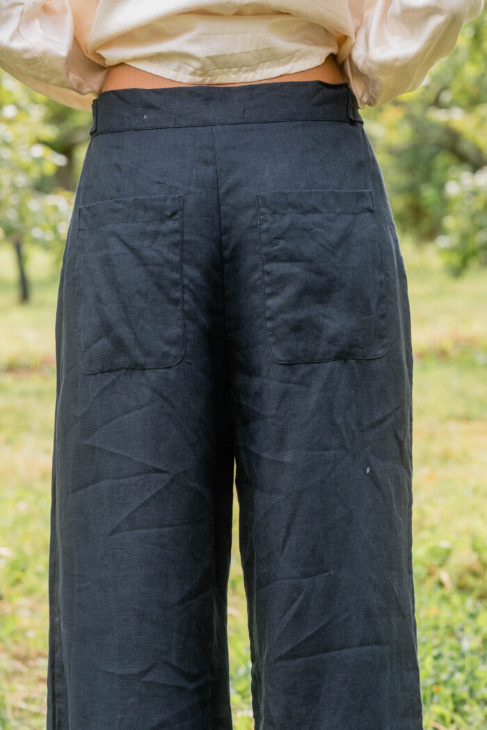 model wearing hem pants linen