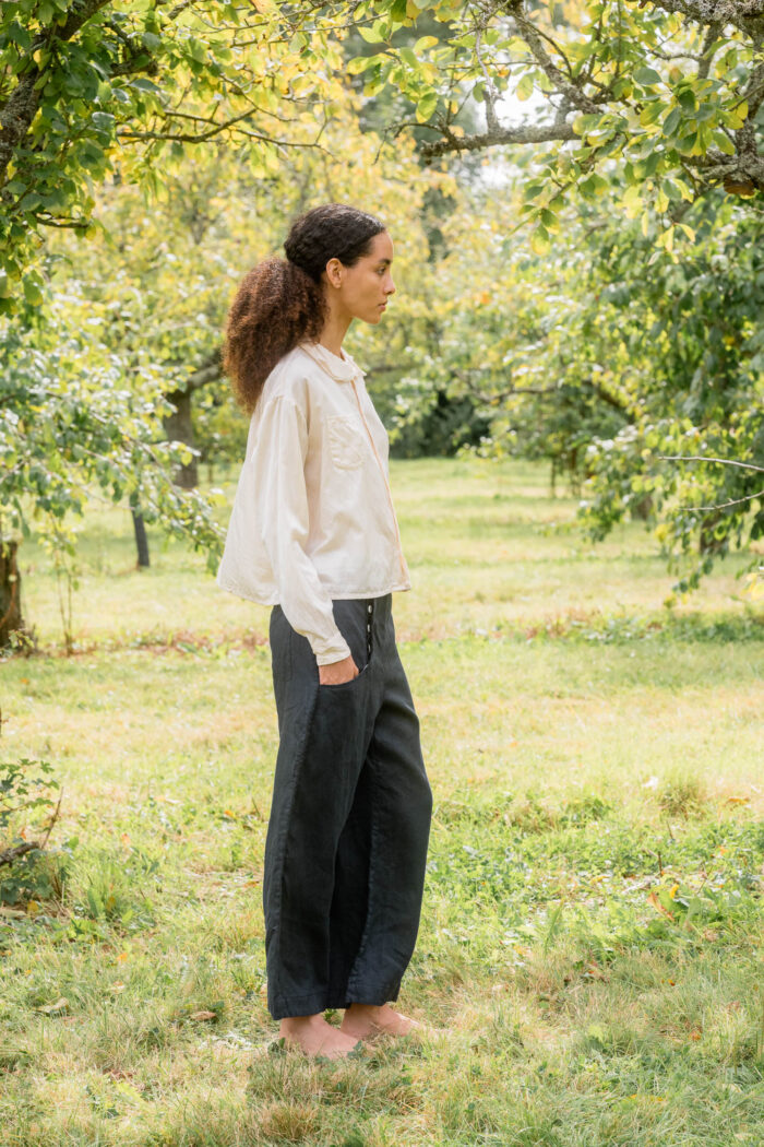 model wearing hem pants linen