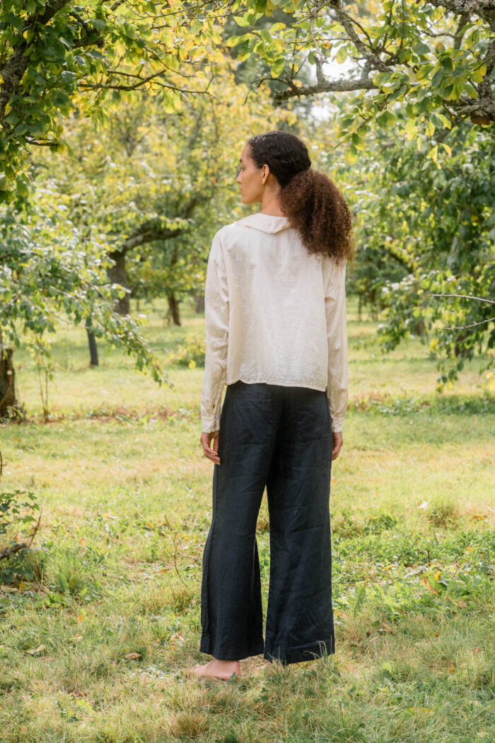 model wearing hem pants linen