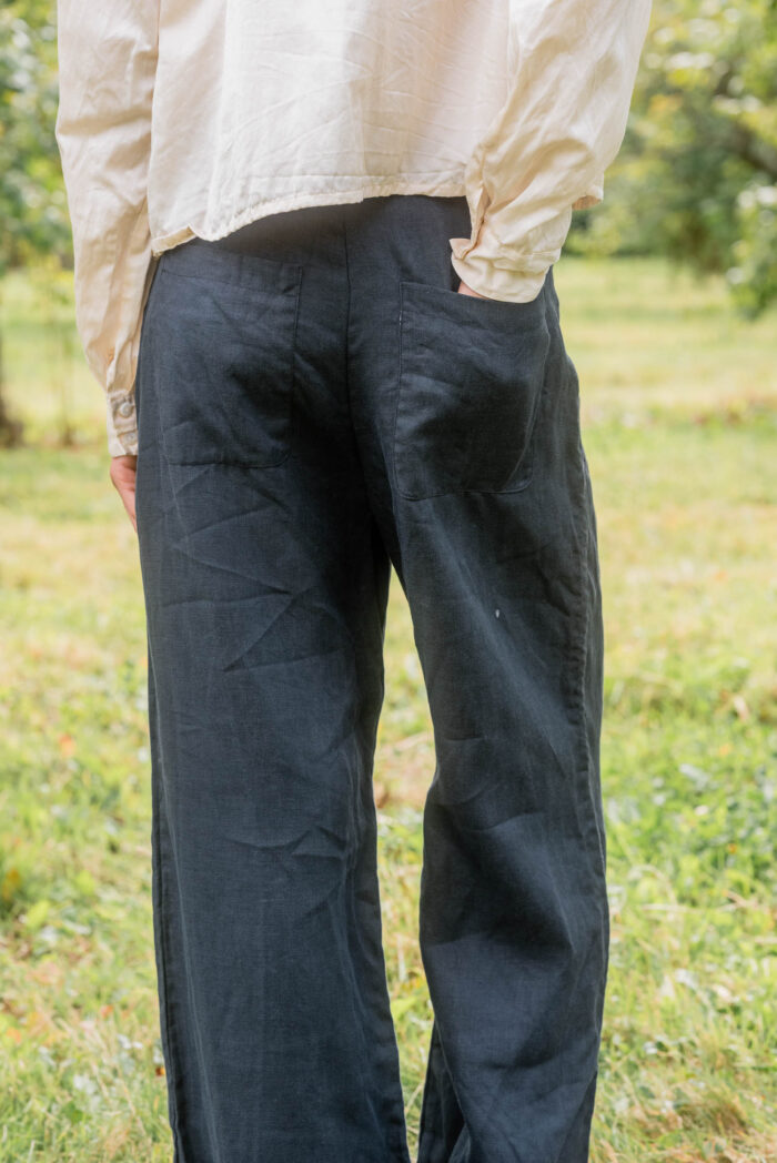 model wearing hem pants linen