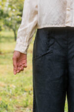 model wearing round collar blouse silk cotton satin