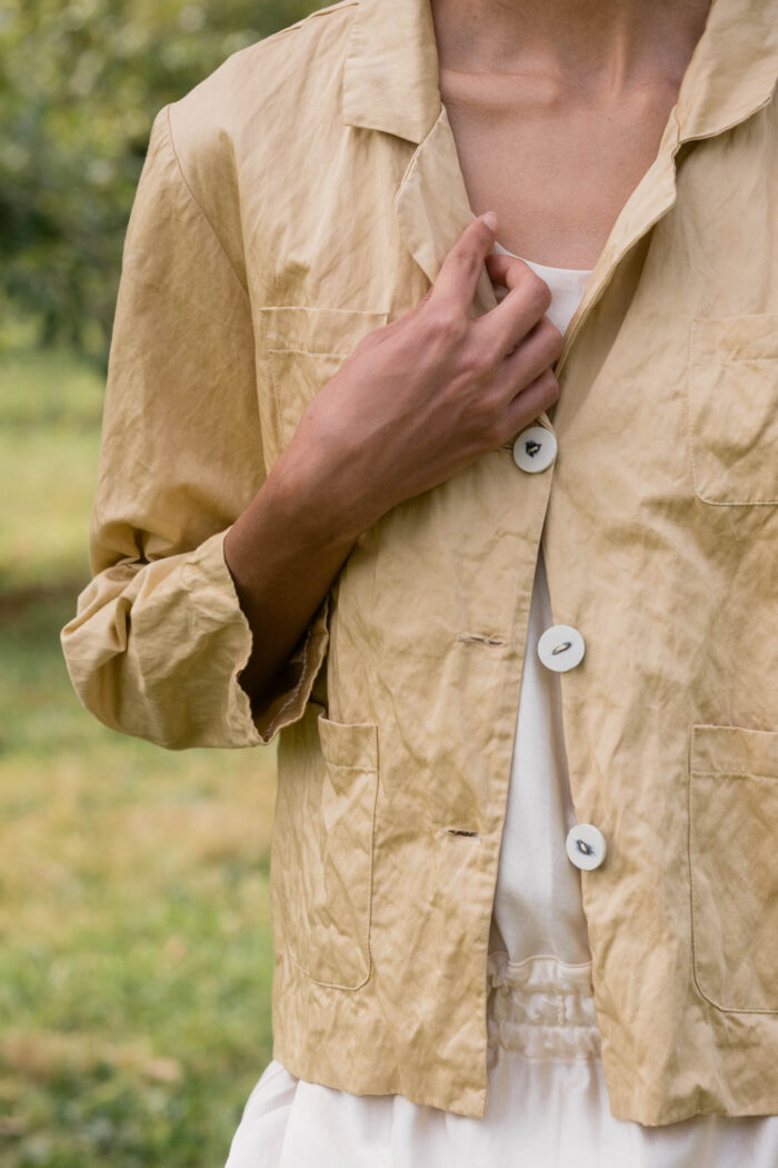 model wearing stanley jacket belice sula tiny boy style blazer