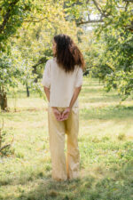 model wearing sheet blouse stripy turchi