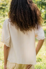 model wearing sheet blouse stripy turchi