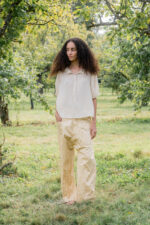 model wearing sheet blouse stripy turchi