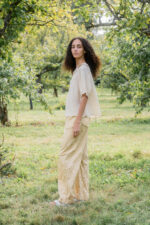 model wearing sheet blouse stripy turchi