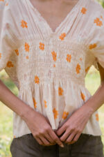 model wearing brilliant blouse print sula printed cotton voile blouse