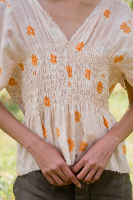 model wearing brilliant blouse print sula printed cotton voile blouse