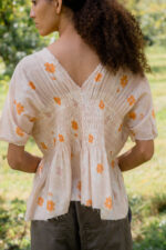 model wearing brilliant blouse print sula printed cotton voile blouse