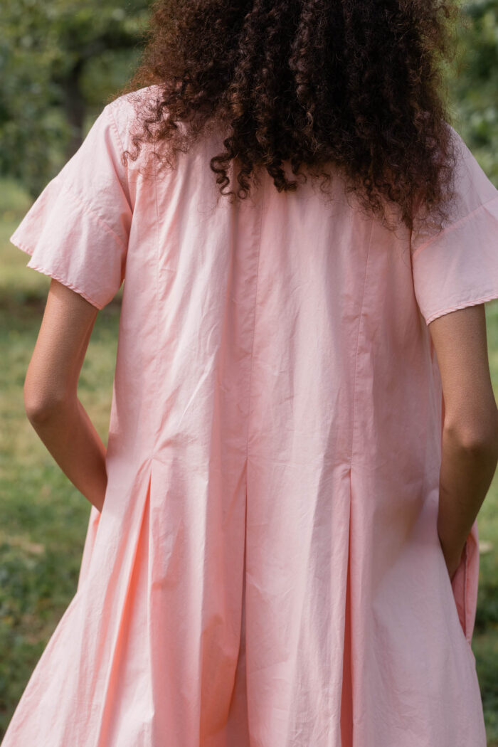 model wearing dolls dress poplin sula a line dress