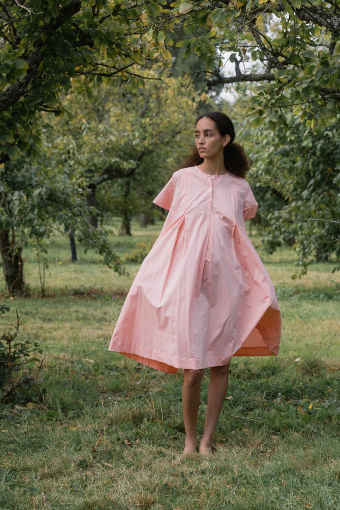 model wearing dolls dress poplin sula a line dress