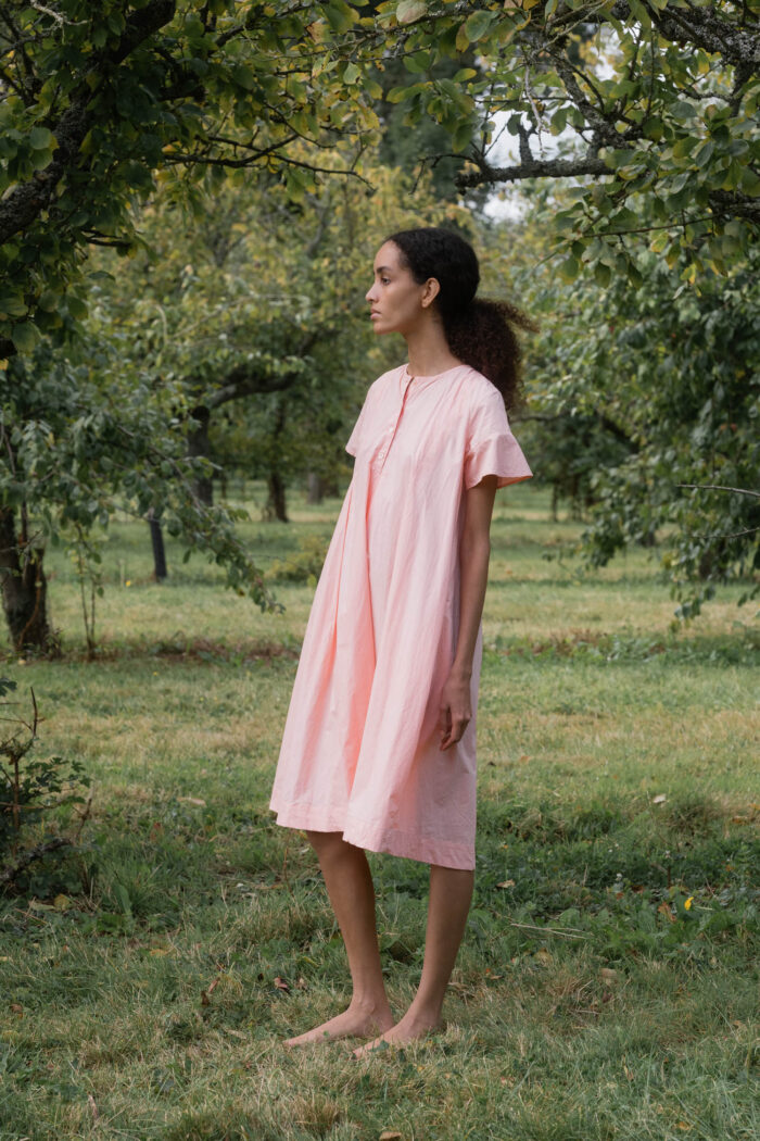 model wearing dolls dress poplin sula a line dress