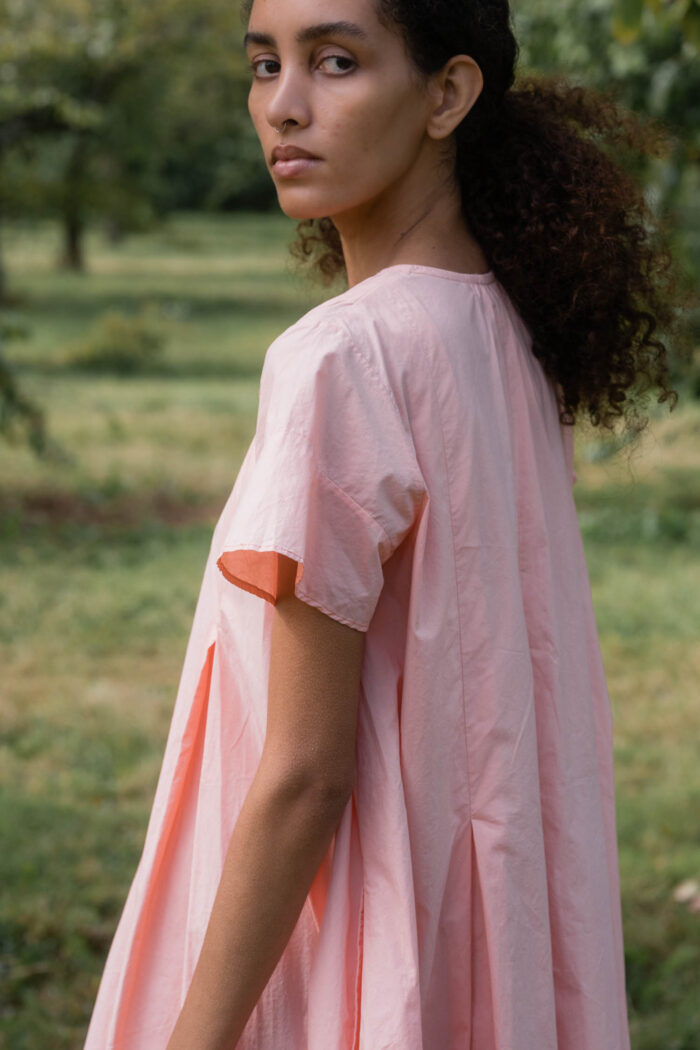 model wearing dolls dress poplin sula a line dress