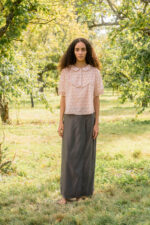 model wearing idle skirt silk cotton satin