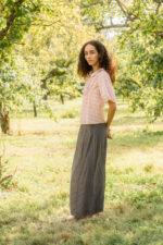model wearing idle skirt silk cotton satin