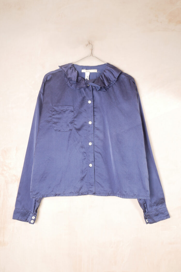 puckered collar blouse silk cotton satin - Image 5