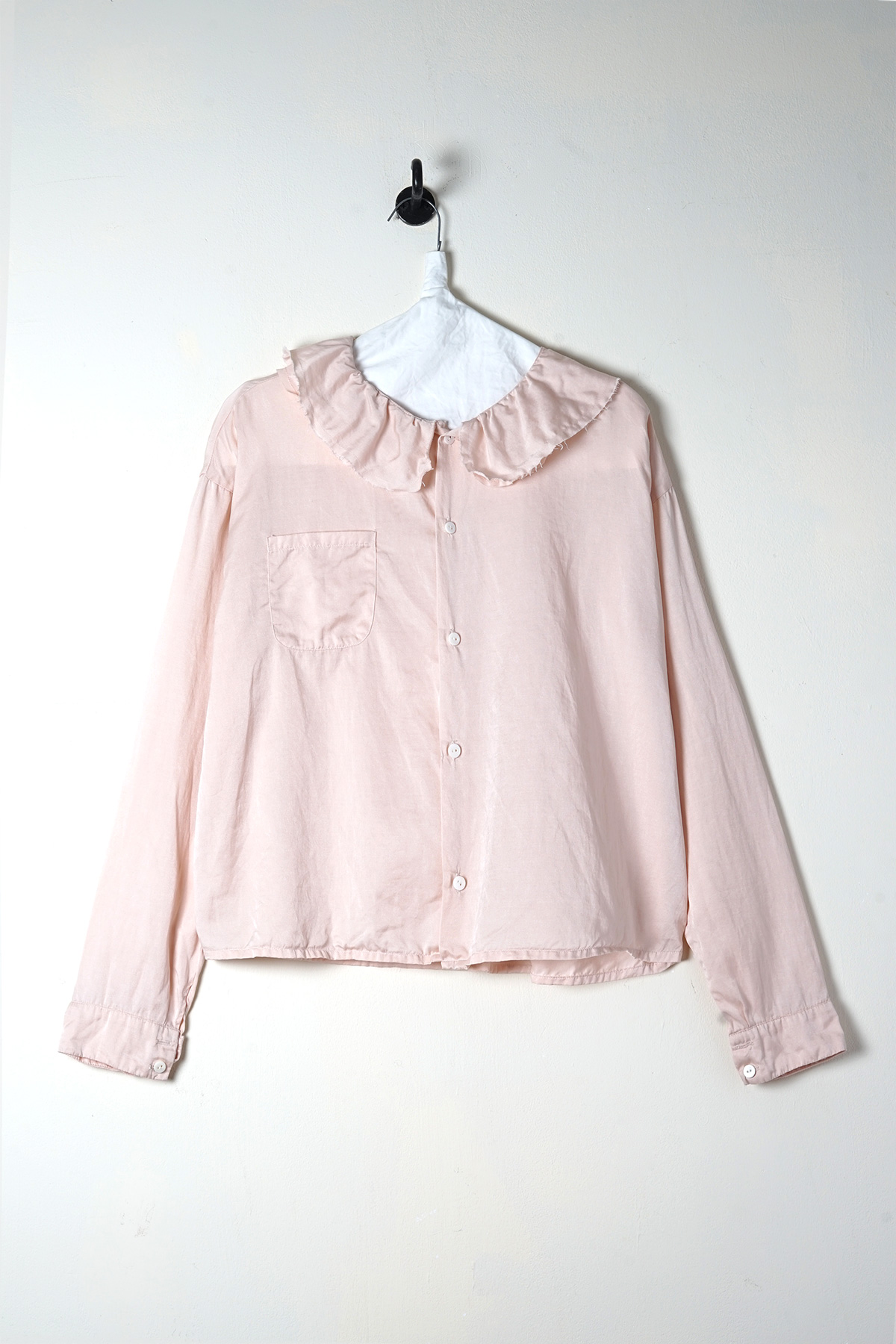 puckered-collar-blouse-front puckered collar blouse silk cotton satin - Image 1