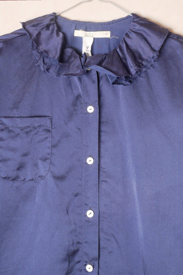 puckered collar blouse silk cotton satin - Image 6