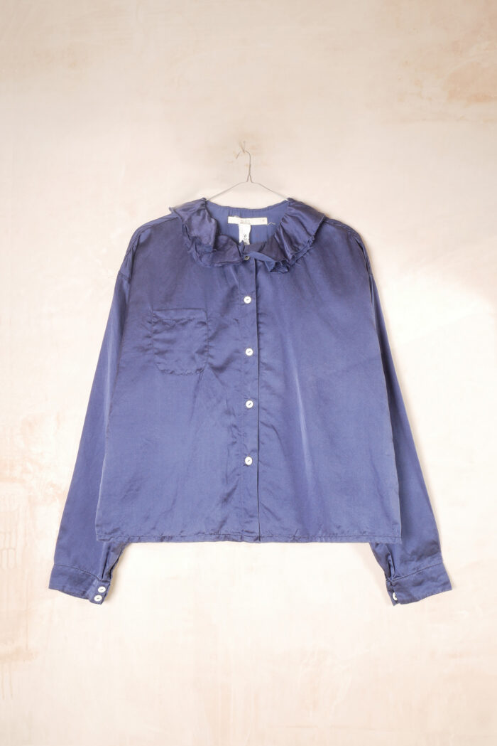 puckered collar blouse silk cotton satin - Image 8