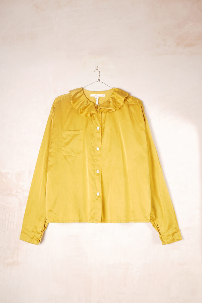 puckered collar blouse silk cotton satin - Image 9