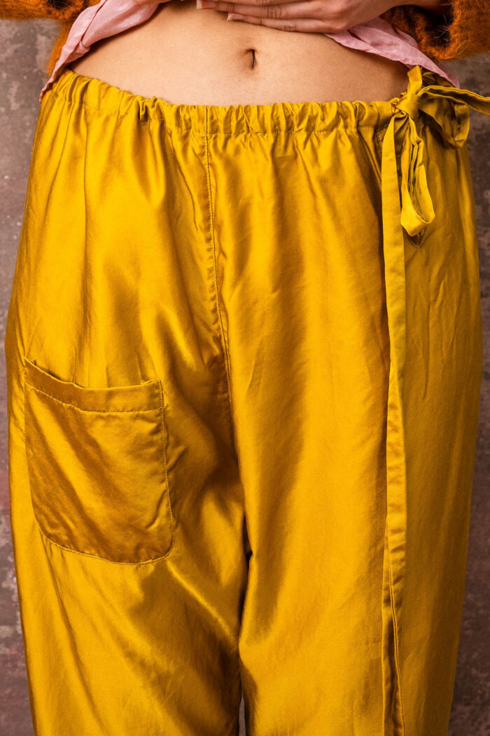 model wearing japan pants sula silk pants